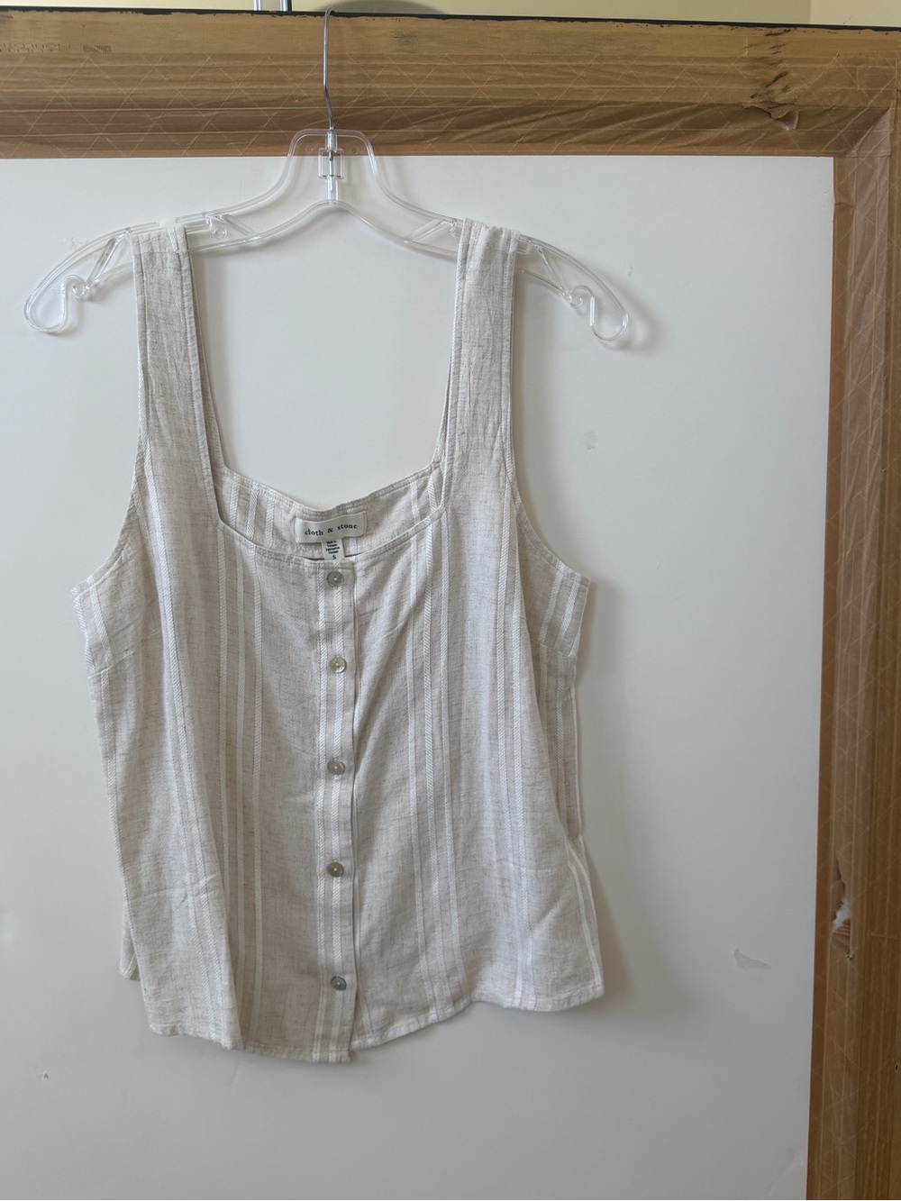cloth & stone Cream Striped Button-Front Tank